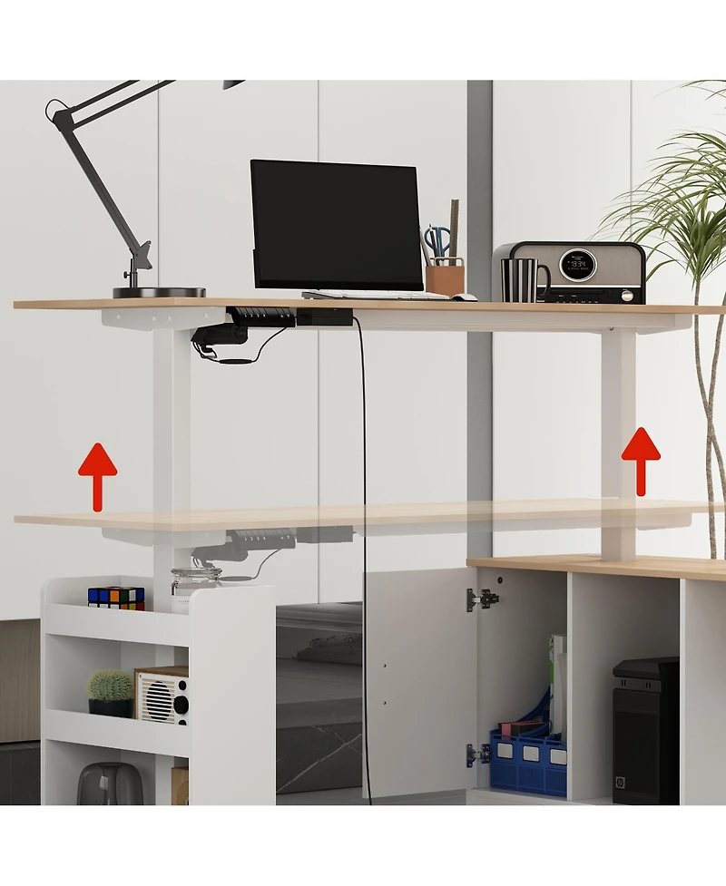 Homsee Electric Standing Desk with Drawers and Shelves Adjustable Height Desk LShaped Design