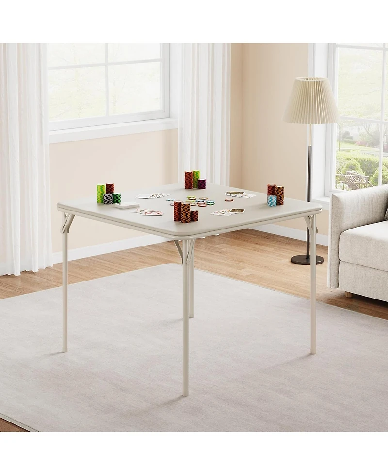 homfan Square Folding Card Table with Pu Leather Surface, Metal Frame