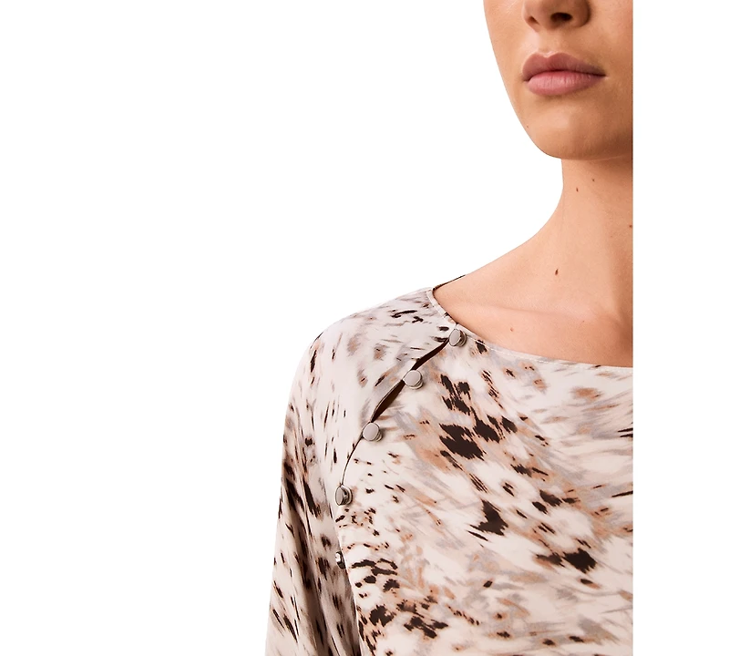 Calvin Klein Petite Printed Boat Neck Blouse