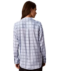 Calvin Klein Petite Printed Long-Sleeve Button-Down Satin Shirt