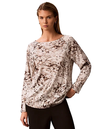 Calvin Klein Petite Printed Boat Neck Blouse