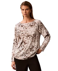 Calvin Klein Petite Printed Boat Neck Blouse
