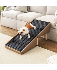Streamdale 2-in-1 Foldable Wooden Pet Stairs and Ottoman for Small Dogs (Coffee)