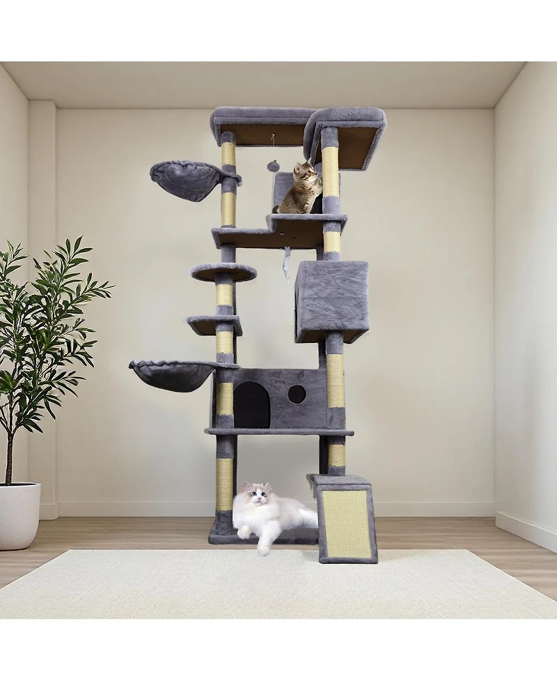 Streamdale 84.6'' Dark Gray Cat Tree Tower with Condos Scratching Posts and Hammocks