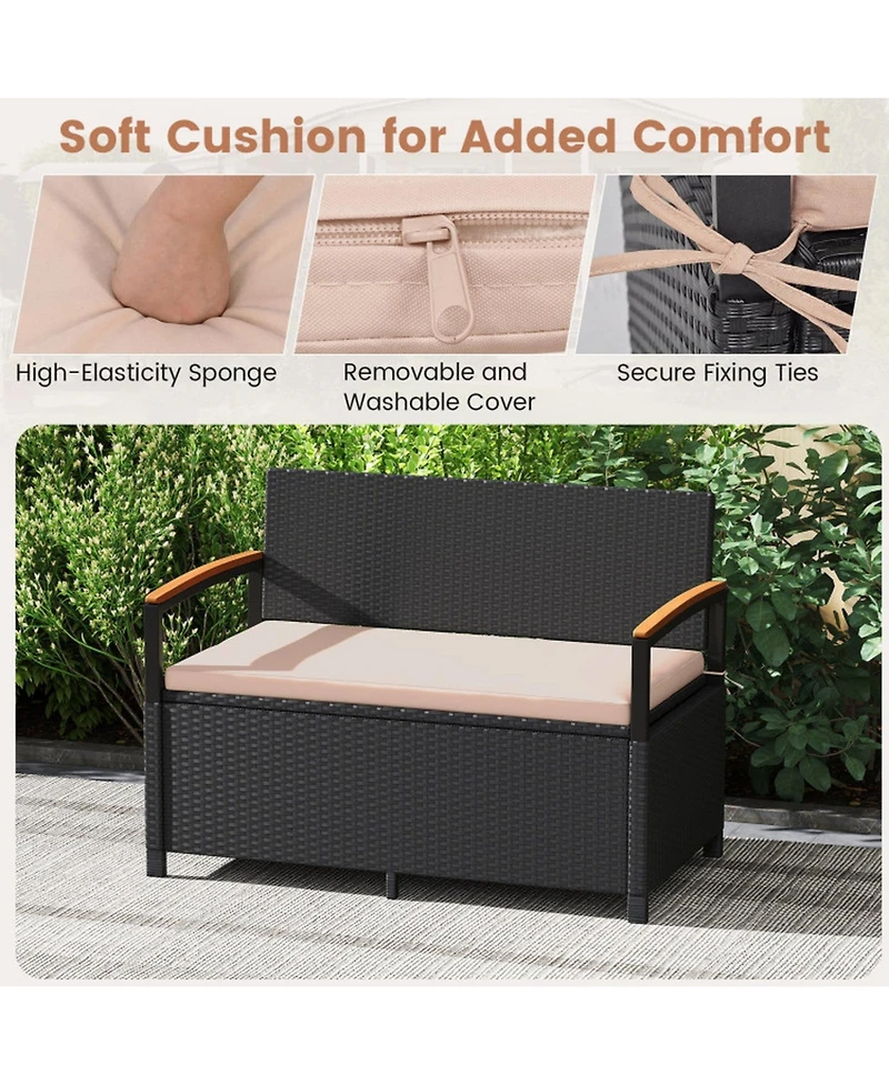 Sugift 46-Gallon Outdoor Storage Bench Deck Box Patio Furniture with Cushion