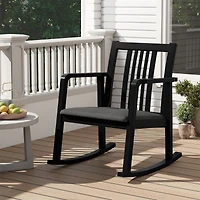 Sugift Solid Rubber Wood Rocking Chair with Cushioned Linen Seat