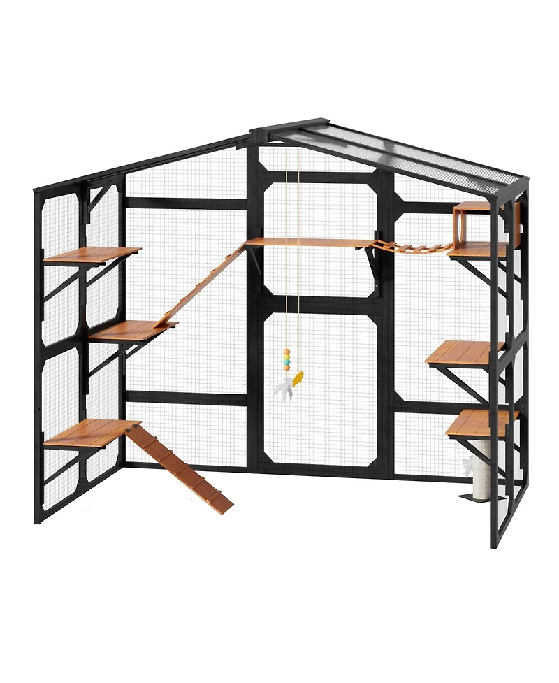 Streamdale Furniture Large Outdoor Catio for 6-10 Cats with Weatherproof Roof and Climbing Features