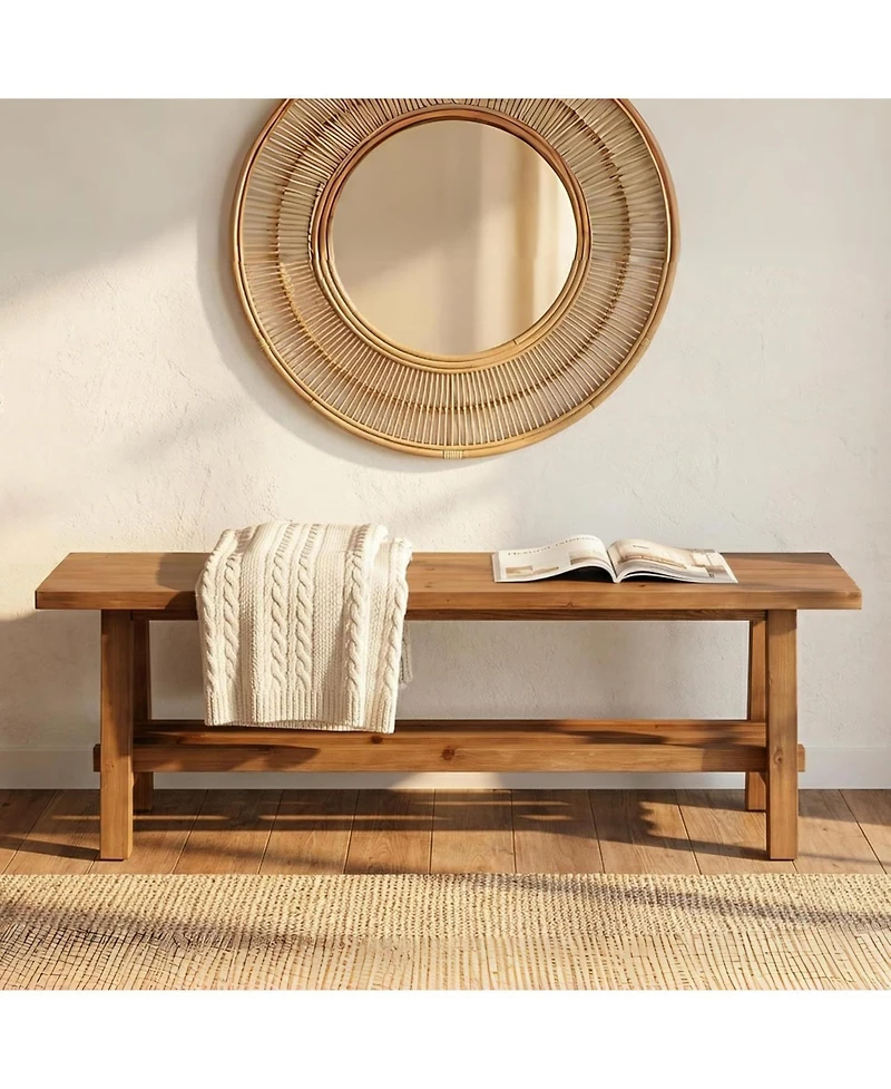 Slickblue 55" Solid Wood Entryway Bench with 2-Tier Shoe Storage