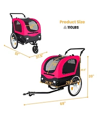 Streamdale Furniture 2-in-1 Foldable Pet Bike Trailer and Stroller for Dogs up to 110lbs