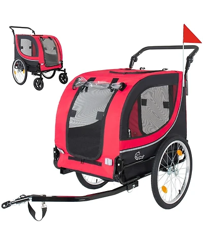 Streamdale Furniture 2-in-1 Foldable Pet Bike Trailer and Stroller for Dogs up to 100lbs