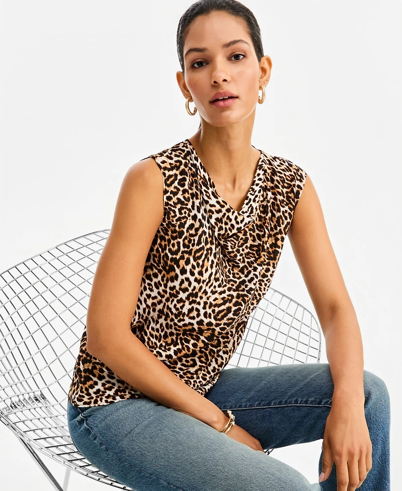 I.n.c. Women's Leopard-Print Cowl-Neck Blouse, Macy's Exclusive