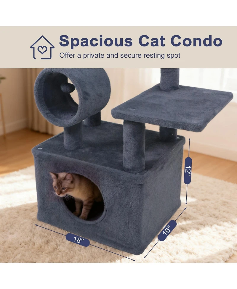 Gymax 48'' Tall Cat Tree With Large Condo Padded Top Perch Jute Scratching Post Tunnel