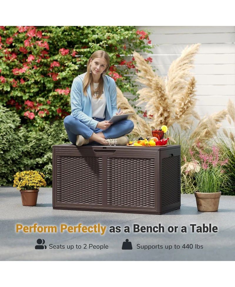 Gouun 100 Gallon Resin Outdoor Deck Box and Storage Bench with Rattan Texture