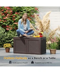 Gouun 100 Gallon Resin Outdoor Deck Box and Storage Bench with Rattan Texture