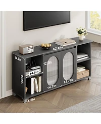 homfan Retro Tv Stand for Up to 70" TVs, Media Console with 2 Tempered Glass Cabinets, 4 Adjustable Shelves and Cord Management