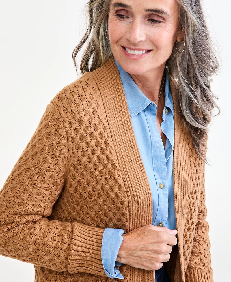 Style & Co Petite Honeycomb-Knit Open-Front Long Cardigan, Macy's Exclusive
