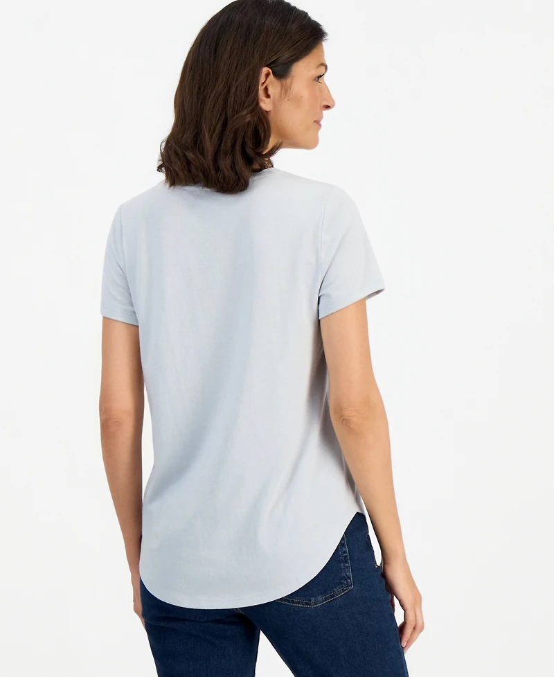 Style & Co Women's Perfect Time for Flowers Floral-Print Curved-Hem T-Shirt, Macy's Exclusive