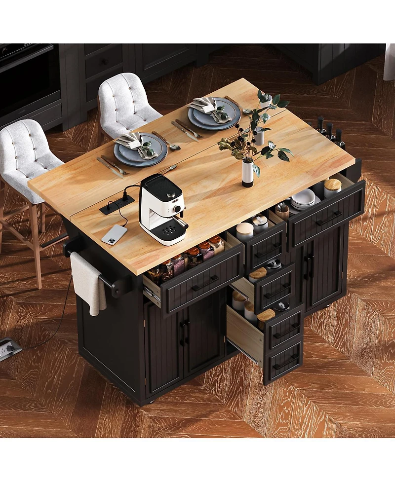 Streamdale Furniture 56.5'' Drop Leaf Kitchen Island with Power Outlet and Storage