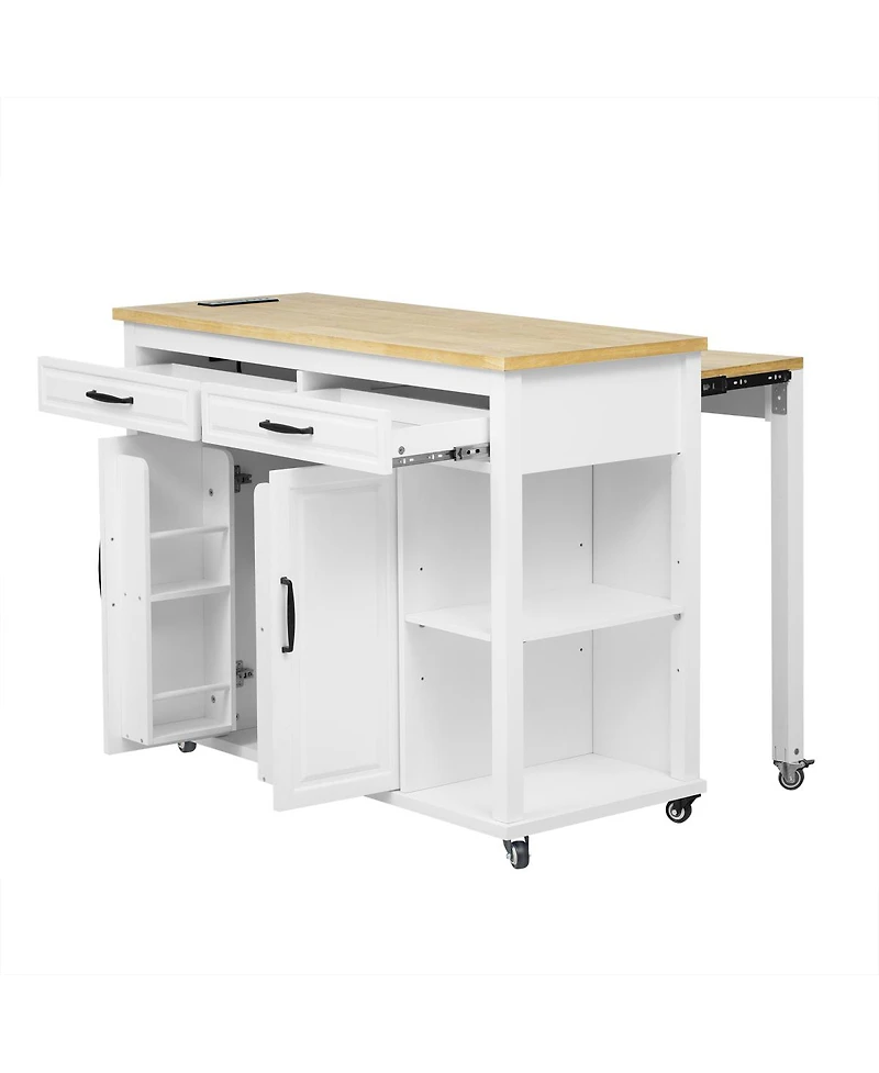 Streamdale Furniture 47'' Kitchen Island with Extendable Dining Table Storage and Power Outlet