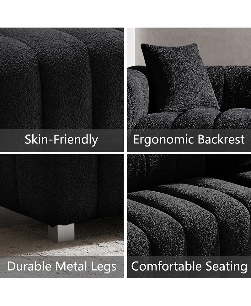 Streamdale Furniture Premium Velvet 3-Seater Sofa with Metal Legs and 2 Pillows