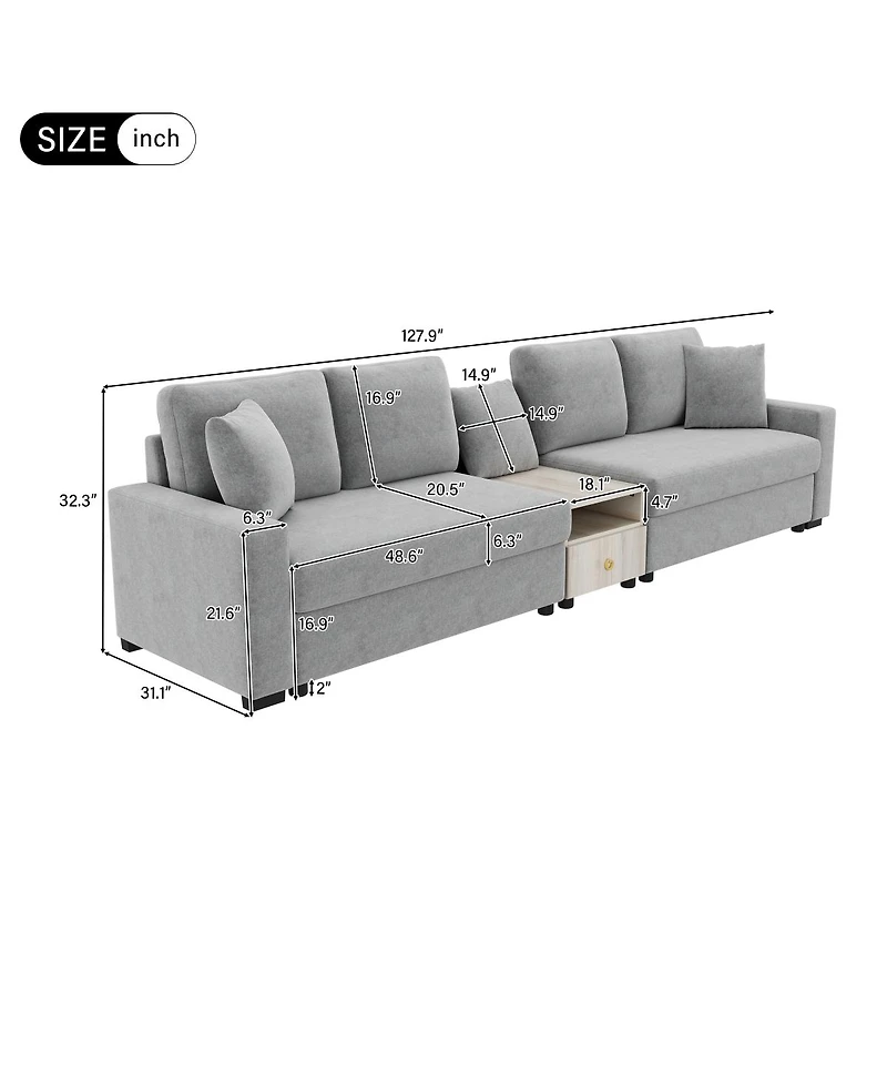 Streamdale Furniture Modern 127.9'' Modular Sofa with Storage Armrest and Console