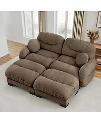 Streamdale Furniture Pleated Chenille 2-Seater Modular Sofa with 2 Ottomans and Pillows