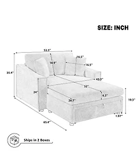 Streamdale Furniture Modern 53.5'' Chaise Sofa Bed with Hidden Storage and Pillows