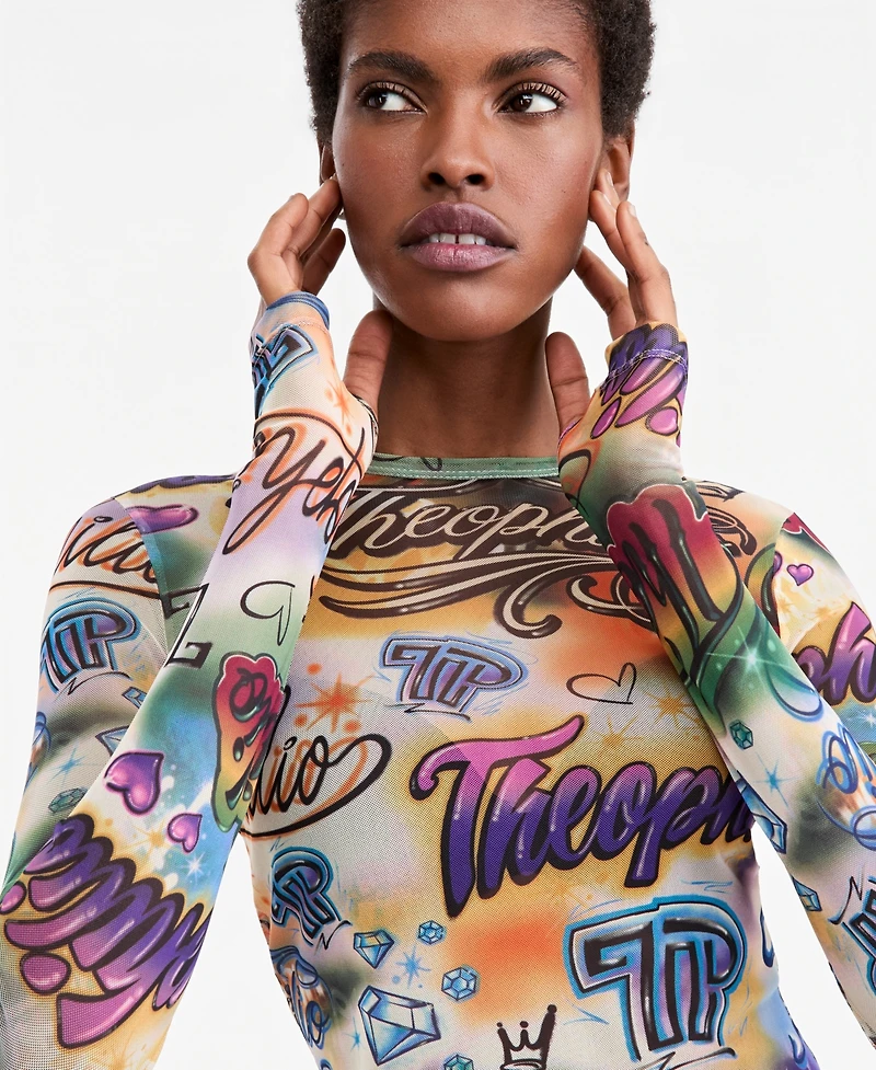 Theophilio X Macy's Women's Sheer-Mesh Long-Sleeve Top, Exclusive