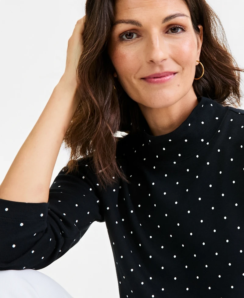 Style & Co Petite Micro Polka Dot Mock Neck Long-Sleeve Top, Macy's Exclusive