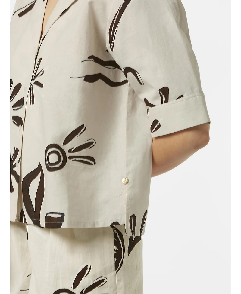 Scotch & Soda Women's Cotton Linen Printed Short Sleeve Top