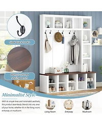 Streamdale Furniture Farmhouse 4-in-1 Hall Tree with Storage Bench 6 Hooks and Shoe Cabinet