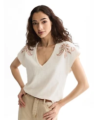 Scotch & Soda Women's Embroidered V-Neck T-Shirt.