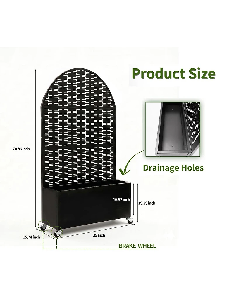 Streamdale Furniture Arched Metal Privacy Screen with Planter Box 70.87'' Tall