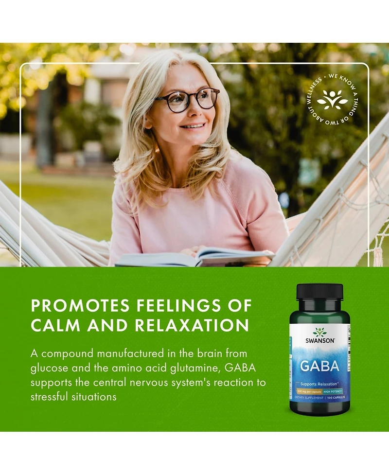 Swanson Gaba Amino Acid Supplement for Calm, Relaxation and Sleep Support High Potency Formula for Healthy Stress Levels 100 Capsules