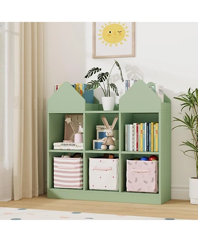 homfan Kids Castle Cube Toy Storage Organizer, Wooden 6 Cubby Bookshelf with Anti Tip Device for Playroom or Bedroom