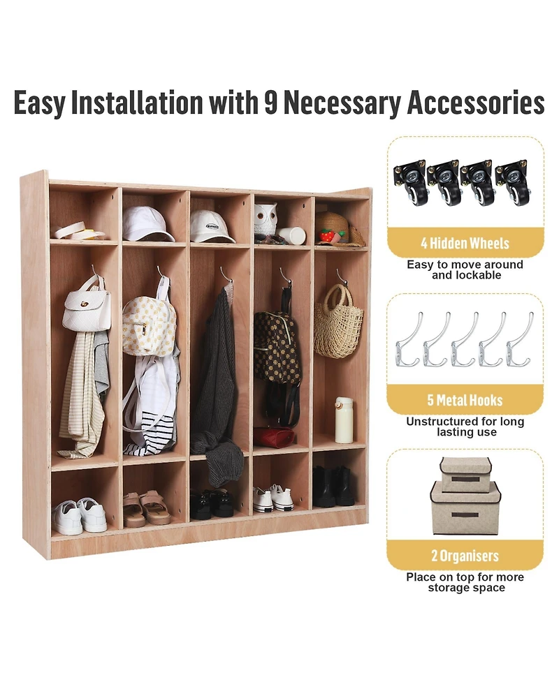 homfan 15-Cube Storage Cabinet for Bedroom and Closet with 5 Large and 10 Small Compartments, Engineered Wood