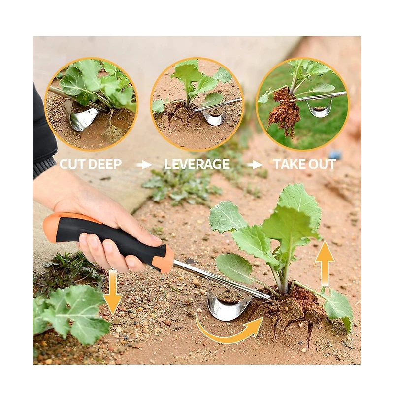 Xdovet Manual Weed Puller Tool Stainless Steel Garden Weeder Hand Remover Rubber Handle
