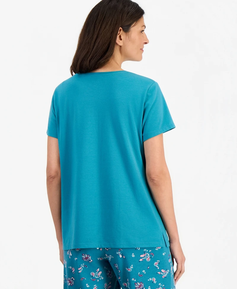 Charter Club Women's Solid V-Neck Short-Sleeve Sleepwear Top, Created for Macy's