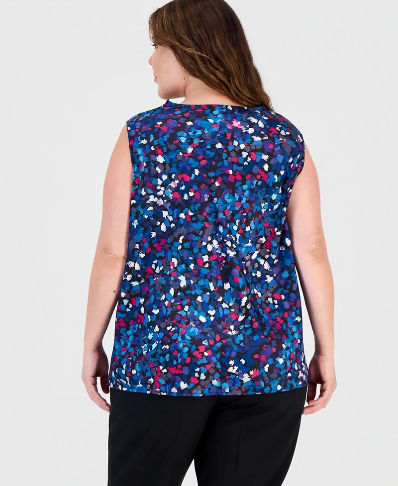 Kasper Plus Cowl-Neck Sleeveless Satin Blouse