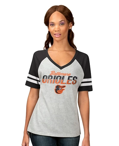 G-iii 4Her by Carl Banks Women's Heather Gray Baltimore Orioles Goal Line Raglan V-Neck T-Shirt