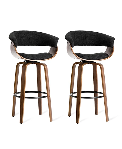 Glitzhome Mid-Century Modern Fabric Swivel Bar Stool, Set of 2
