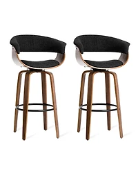 Glitzhome Mid-Century Modern Fabric Swivel Bar Stool, Set of 2