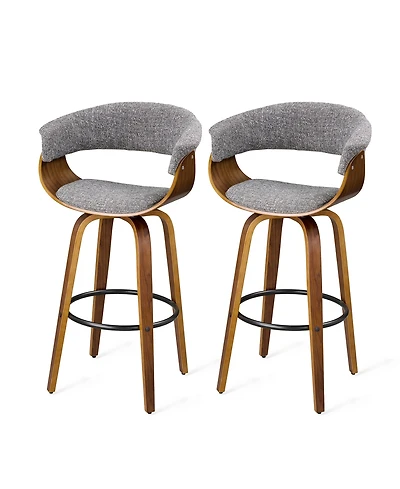 Glitzhome Mid-Century Modern Fabric Swivel Bar Stool, Set of 2