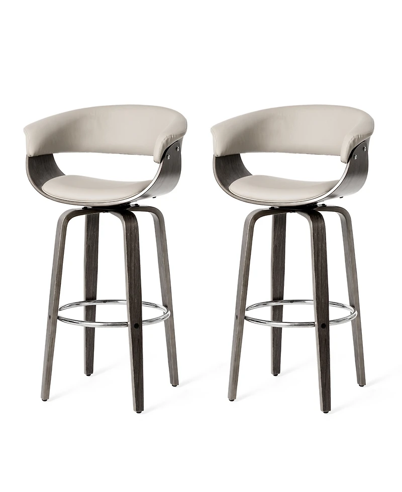 Glitzhome Mid-century Modern Leatherette Swivel Bar Stool, Set of 2
