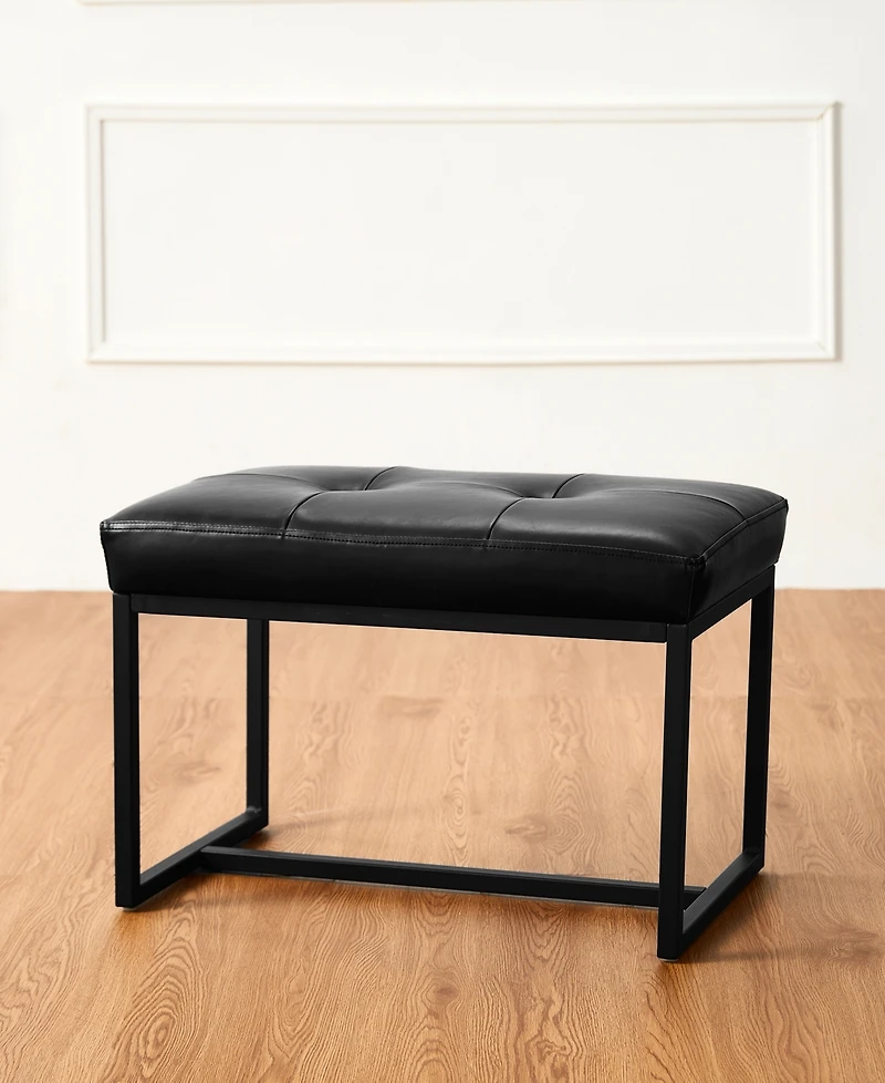 Glitzhome Modern Thick Leatherette Accent Stool, Set of 2
