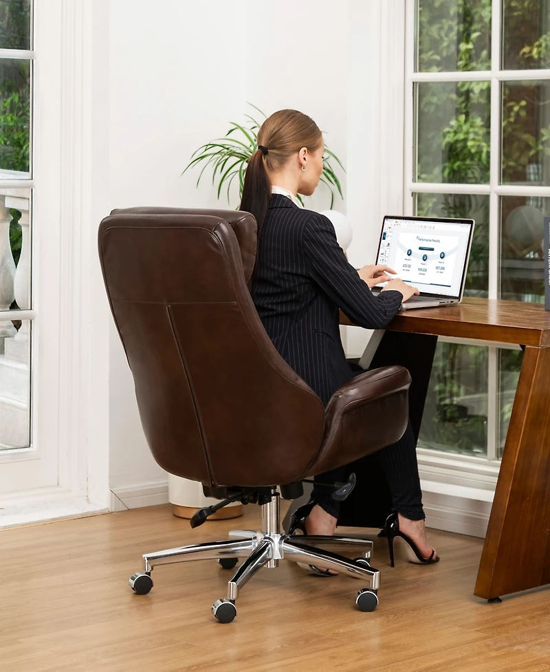 Glitzhome Mid-Century Modern 47.75" Bonded Leather High Back Office Chair