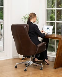 Glitzhome Mid-Century Modern 47.75" Bonded Leather High Back Office Chair