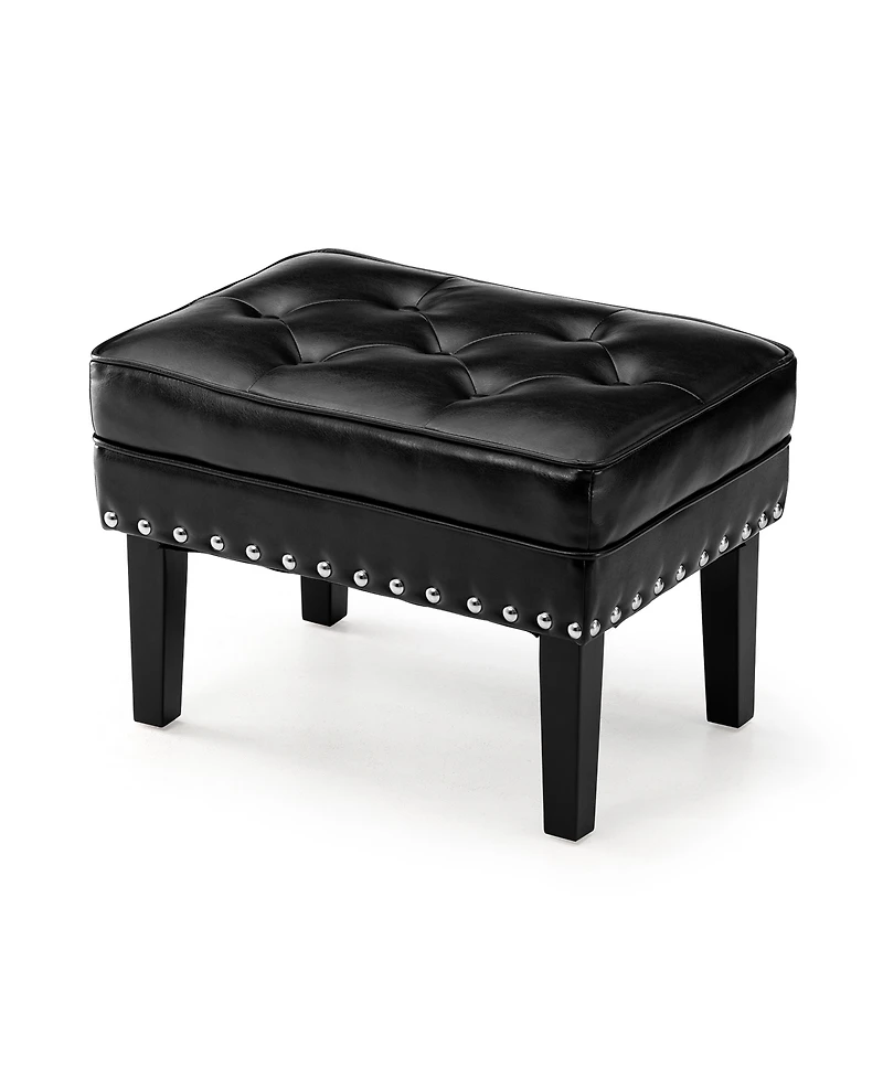 Glitzhome Mid-century Modern Leatherette Button-tufted Accent Stool, Set of 2