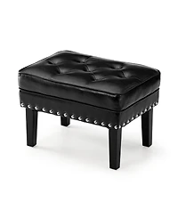 Glitzhome Mid-century Modern Leatherette Button-tufted Accent Stool, Set of 2