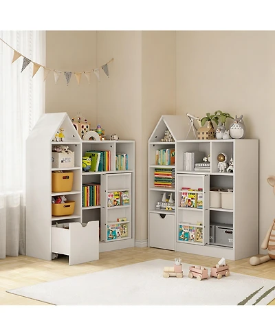 homfan Kids 7-Cubby Bookshelf with Removable Drawer, 3-Tier Sling Toy Storage Organizer, Easy Assembly Toddler Storage Cabinet for Playroom Nursery